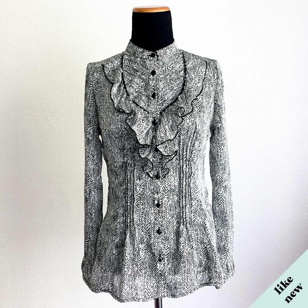 Black & White Patterned Ruffle Shirt